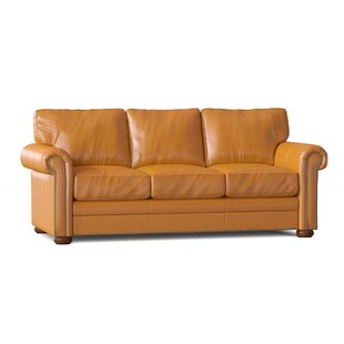 Orange Savannah 82'' Genuine Leather Rolled Arm Sofa Bed 